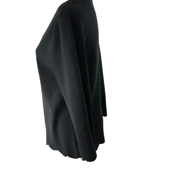 Talbots Scallop Hems Cotton Modal VNeck Popover Top Women L Black - Picture 2 of 9